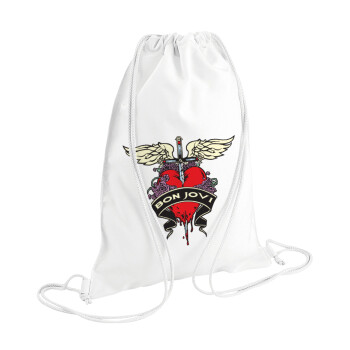 Bon Jovi, Τσάντα πλάτης πουγκί GYMBAG λευκή (28x40cm)
