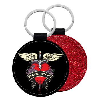 Bon Jovi, Μπρελόκ Δερματίνη, στρογγυλό ΚΟΚΚΙΝΟ (5cm)