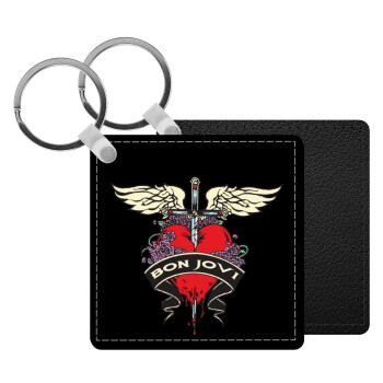 Bon Jovi, Μπρελόκ Δερματίνη, τετράγωνο ΜΑΥΡΟ (5x5cm)