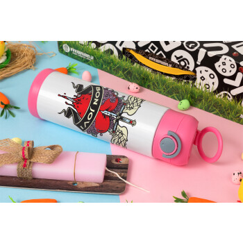 Bon Jovi, Easter candle, Childrens hot water bottle, stainless steel, with safety straw, PINK (500ml)