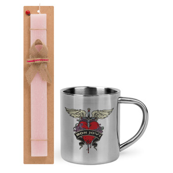Bon Jovi, Easter Set, metallic thermal cup (300ml) & aromatic flat Easter candle (30cm) (PINK)