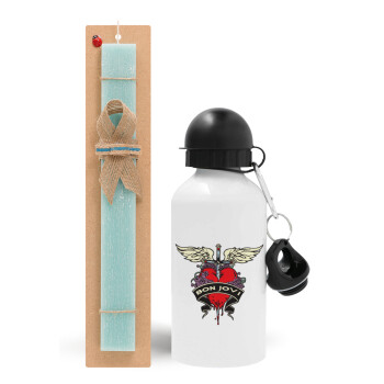 Bon Jovi, Easter Set, metallic aluminum water bottle (500ml) & scented flat candle (30cm) (TURQUOISE)