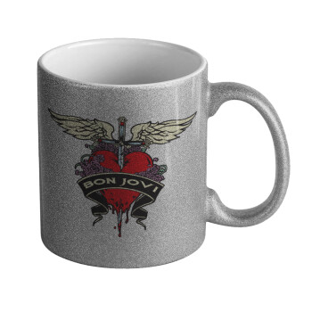 Bon Jovi, Κούπα Ασημένια Glitter που γυαλίζει, κεραμική, 330ml