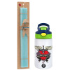 Easter Set, Children's thermal stainless steel bottle with safety straw, green/blue (350ml) & aromatic flat Easter candle (30cm) (TURQUOISE)