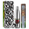Easter Set, metallic stainless thermos flask (500ml) & scented flat Easter candle (30cm) (GRAY)