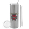 Tumbler stainless steel Silver 600ml, with metal straw & cleaning brush