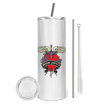 Bon Jovi, Eco friendly stainless steel tumbler 600ml, with metal straw & cleaning brush