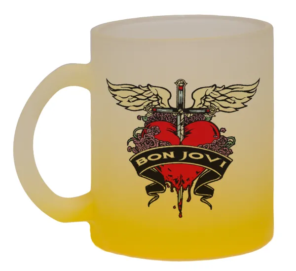 Bon Jovi — Two-tone glass mug with matte yellow base, 330ml