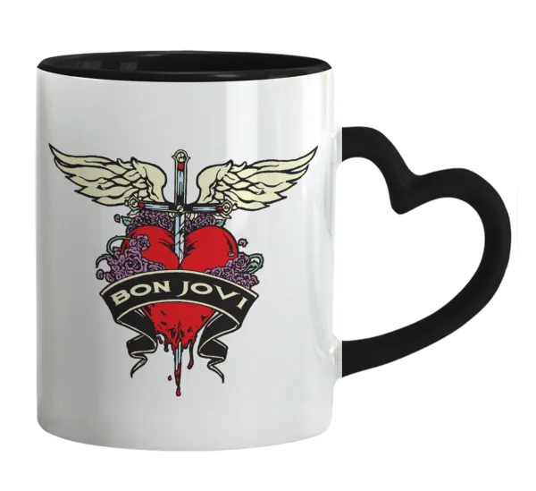 Bon Jovi — Κούπα καρδιά χερούλι μαύρη, κεραμική, 330ml