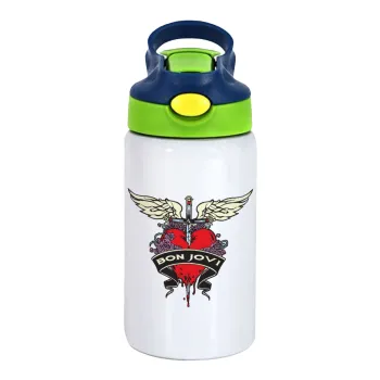 Bon Jovi, Children's hot water bottle, stainless steel, with safety straw, green, blue (350ml)