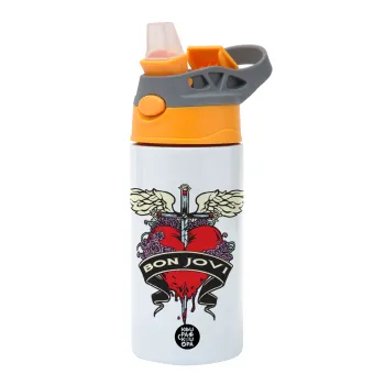 Bon Jovi, Παιδικό παγούρι θερμό, ανοξείδωτο, με καλαμάκι ασφαλείας, Πορτοκαλί/Γκρι (360ml) BPA-FREE
