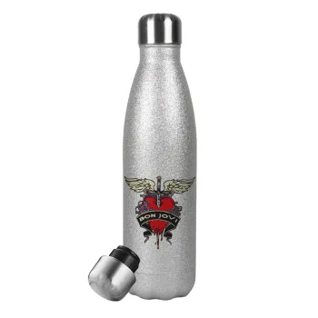 Bon Jovi, Metallic Glitter Silver Thermos Flask (Stainless steel), double-walled, 500ml