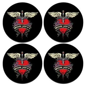Bon Jovi, ΣΕΤ 4 Σουβέρ ξύλινα στρογγυλά (9cm)