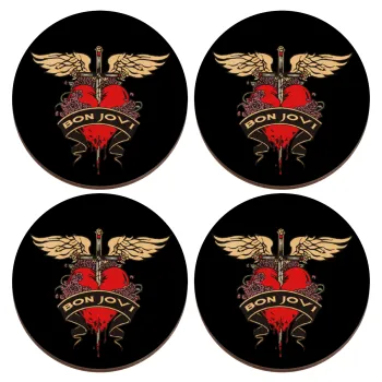Bon Jovi, ΣΕΤ x4 Σουβέρ ξύλινα στρογγυλά plywood (9cm)