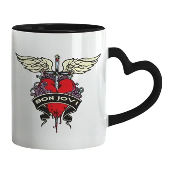 Bon Jovi, Κούπα καρδιά χερούλι μαύρη, κεραμική, 330ml