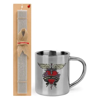 Bon Jovi, Easter Set, metallic thermal cup (300ml) & Easter aromatic flat candle (30cm) (GRAY)