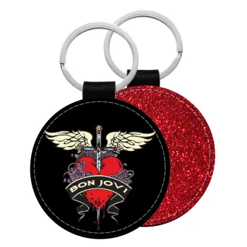 Bon Jovi, Μπρελόκ Δερματίνη, στρογγυλό ΚΟΚΚΙΝΟ (5cm)