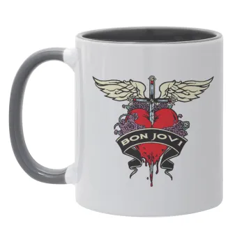Bon Jovi, Κούπα χρωματιστή γκρι, κεραμική, 330ml