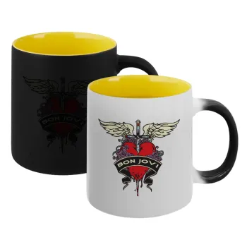 Bon Jovi, Κούπα Μαγική εσωτερικό κίτρινη, κεραμική 330ml που αλλάζει χρώμα με το ζεστό ρόφημα