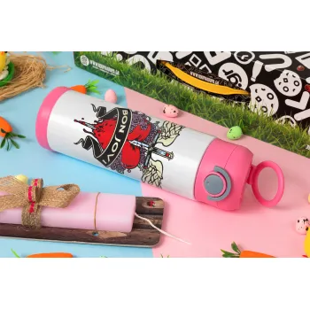 Bon Jovi, Easter candle, Childrens hot water bottle, stainless steel, with safety straw, PINK (500ml)
