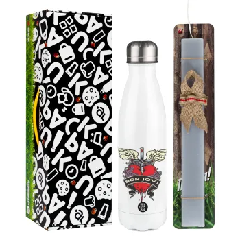 Bon Jovi, Easter candle, metallic white thermos bottle (500ml) & aromatic flat candle (30cm) (GRAY)
