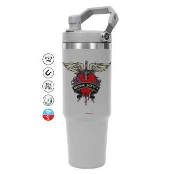 Bon Jovi, GREY color, 890ml (30oz) stainless Steel Tumbler with Handle