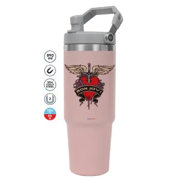 Bon Jovi, Pink color, 890ml (30oz) stainless Steel Tumbler with Handle