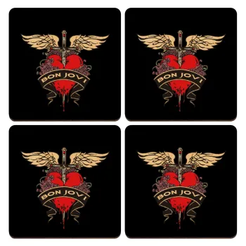 Bon Jovi, ΣΕΤ x4 Σουβέρ ξύλινα τετράγωνα plywood (9cm)