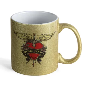 Bon Jovi, Κούπα Χρυσή Glitter που γυαλίζει, κεραμική, 330ml