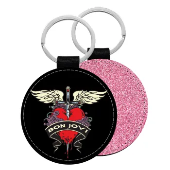 Bon Jovi, Μπρελόκ Δερματίνη, στρογγυλό ΡΟΖ (5cm)