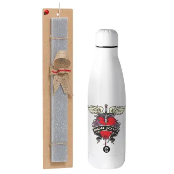 Bon Jovi, Easter Set, metallic stainless thermos bottle (500ml) & scented flat Easter candle (30cm) (GRAY)