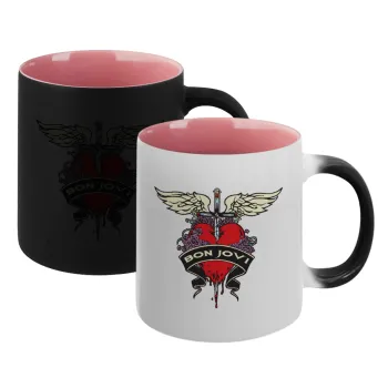 Bon Jovi, Κούπα Μαγική εσωτερικό ΡΟΖ, κεραμική 330ml που αλλάζει χρώμα με το ζεστό ρόφημα
