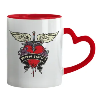 Bon Jovi, Κούπα καρδιά χερούλι κόκκινη, κεραμική, 330ml