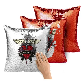 Bon Jovi, Μαξιλάρι καναπέ Μαγικό Κόκκινο με πούλιες 40x40cm περιέχεται το γέμισμα