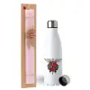 Easter Set, metallic stainless steel water bottle (750ml) & scented flat Easter candle (30cm) (PINK)