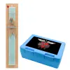 Easter Set, children's snack container BLUE & Easter aromatic flat candle (30cm) (TURQUOISE)
