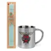 Easter Set, metallic thermal cup (300ml) & aromatic flat Easter candle (30cm) (TURQUOISE)