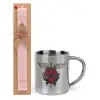 Easter Set, metallic thermal cup (300ml) & aromatic flat Easter candle (30cm) (PINK)
