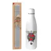 Easter Set, metallic stainless thermos bottle (500ml) & scented flat Easter candle (30cm) (GRAY)