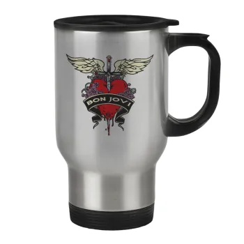 Bon Jovi, Κούπα ταξιδιού ανοξείδωτη με καπάκι, διπλού τοιχώματος (θερμό) 450ml