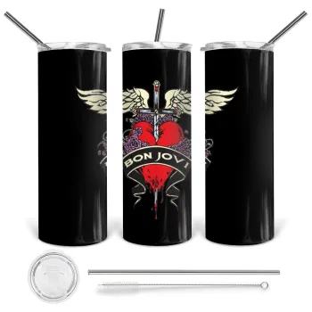 Bon Jovi, Tumbler stainless steel 600ml, with metal straw & cleaning brush