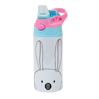 Ο λαγός του πάσχα, Παιδικό παγούρι θερμό, ανοξείδωτο, με καλαμάκι ασφαλείας, Ροζ/Σιελ (360ml) BPA FREE