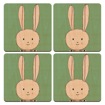 Ο λαγός του πάσχα, ΣΕΤ x4 Σουβέρ ξύλινα τετράγωνα plywood (9cm)