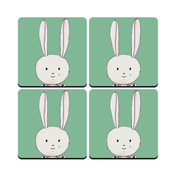 Ο λαγός του πάσχα, ΣΕΤ 4 Σουβέρ ξύλινα τετράγωνα (9cm)