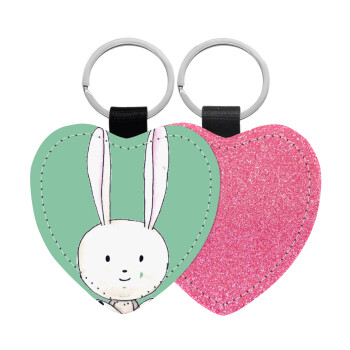 Ο λαγός του πάσχα, Μπρελόκ PU δερμάτινο glitter καρδιά ΡΟΖ
