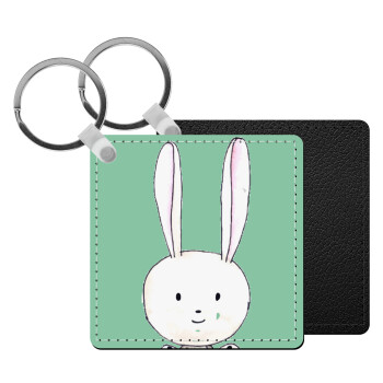 Ο λαγός του πάσχα, Μπρελόκ Δερματίνη, τετράγωνο ΜΑΥΡΟ (5x5cm)