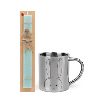 Ο λαγός του πάσχα, Easter Set, metallic thermal cup (300ml) & aromatic flat Easter candle (30cm) (TURQUOISE)