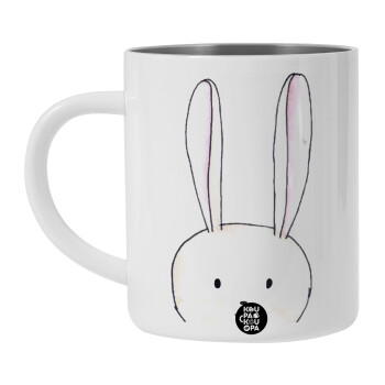 Ο λαγός του πάσχα, Λευκή Ανοξείδωτη Μεταλλική Κούπα 450ml - Διπλού Τοιχώματος 