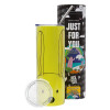 Neon Yellow Travel Tumbler, with metal straw (Stainless steel 304 Food grade, BPA free, 600ml)