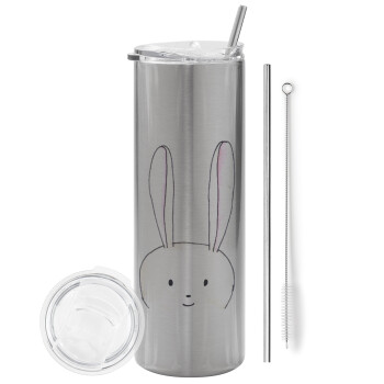 Ο λαγός του πάσχα, Tumbler stainless steel Silver 600ml, with metal straw & cleaning brush